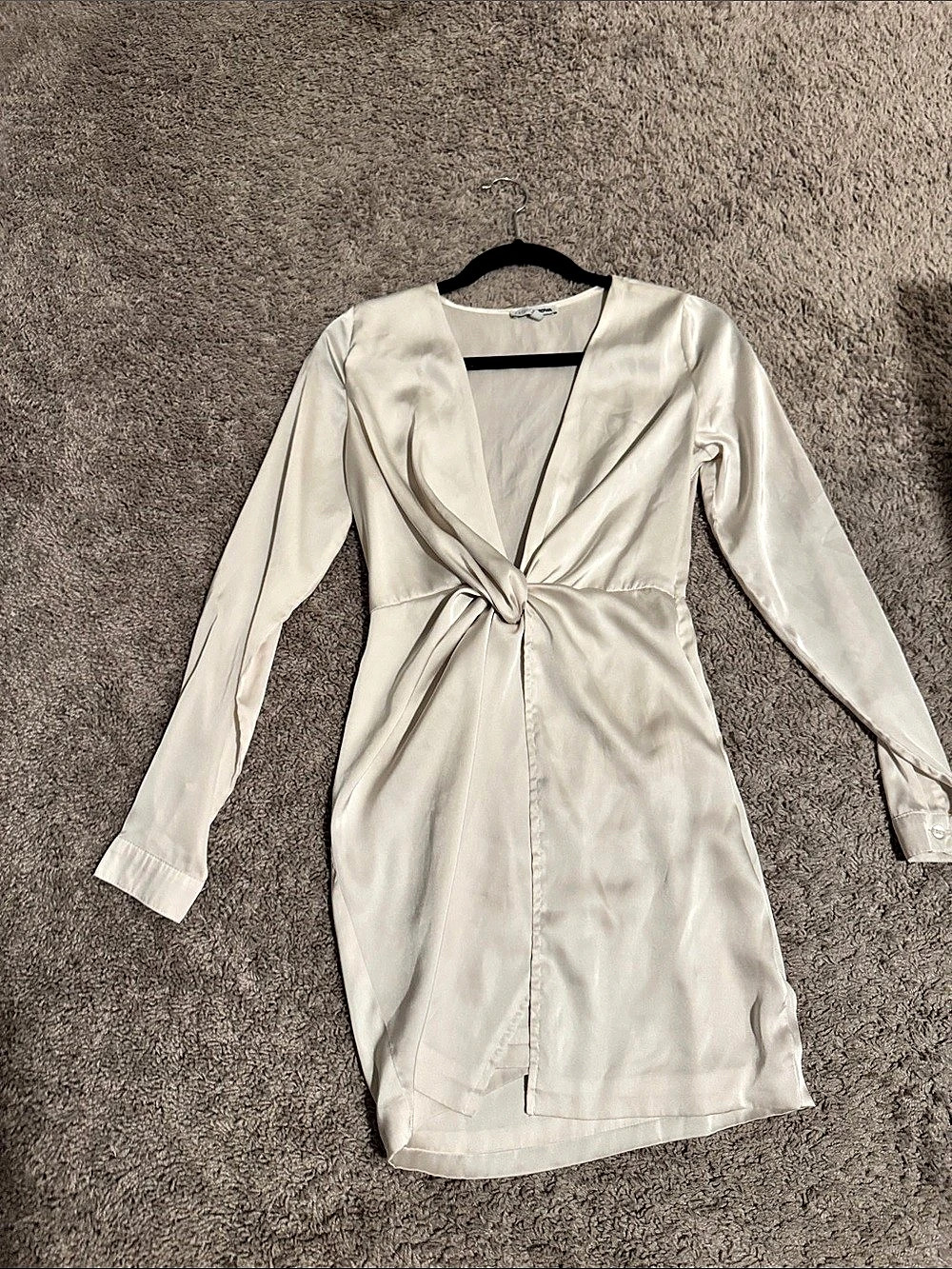 Fashion Nova White Satin Twist-Front Long Sleeve Slip Dress Mini Dress